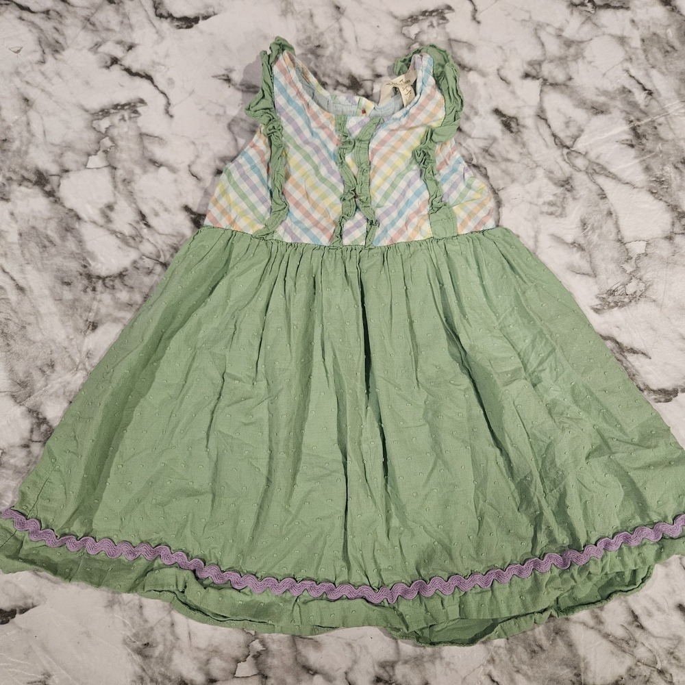 Matilda Jane Over The Rainbow Dress Size 4 Girls Green Pastel Plaid Ruffle